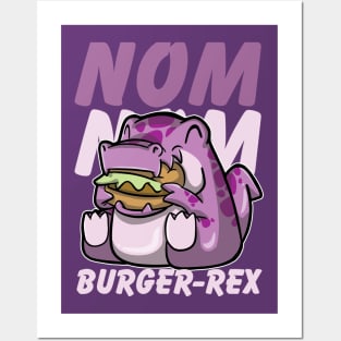 Hungry Cute Tyrannosaurus Rex munching a Burger Hungrily Posters and Art